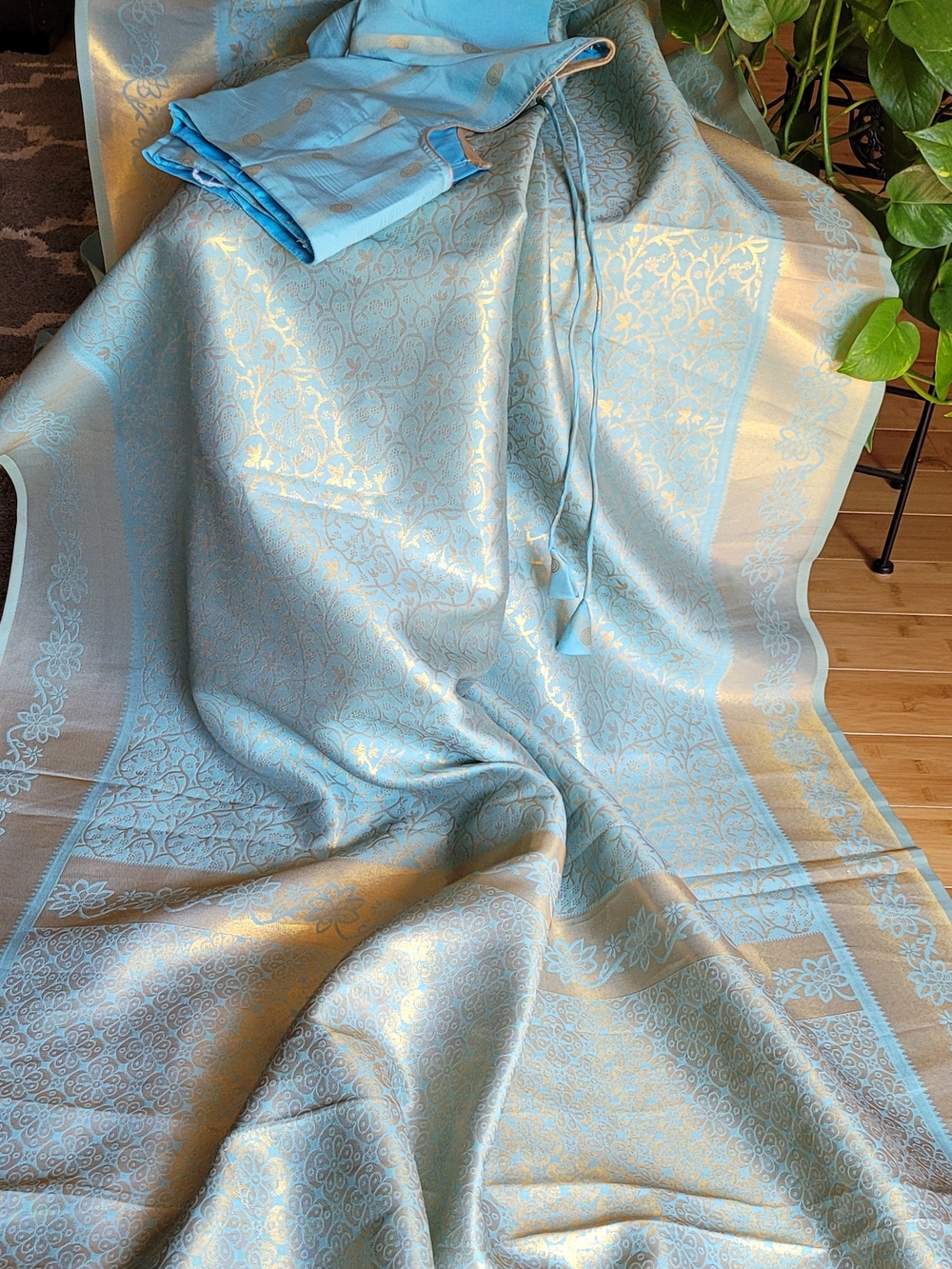 Beautiful blue And Gold Saree